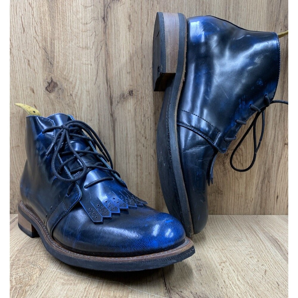 PS Kaufman No. 1048 Runway Chukka Boots with Kiltie Black Blue Ruboff Men's 9.5